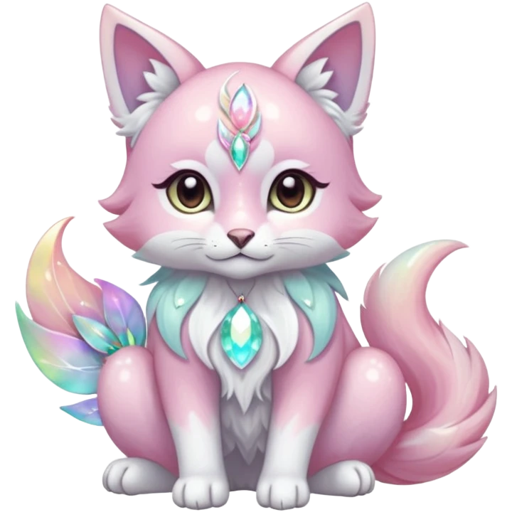 Multicolored sparkly shiny ethereal pastel iridescent light pale cute adorable pretty feminine elegant realistic floral exotic marble-Sakura-Falvie-Fionbri-fursona, full body emoji