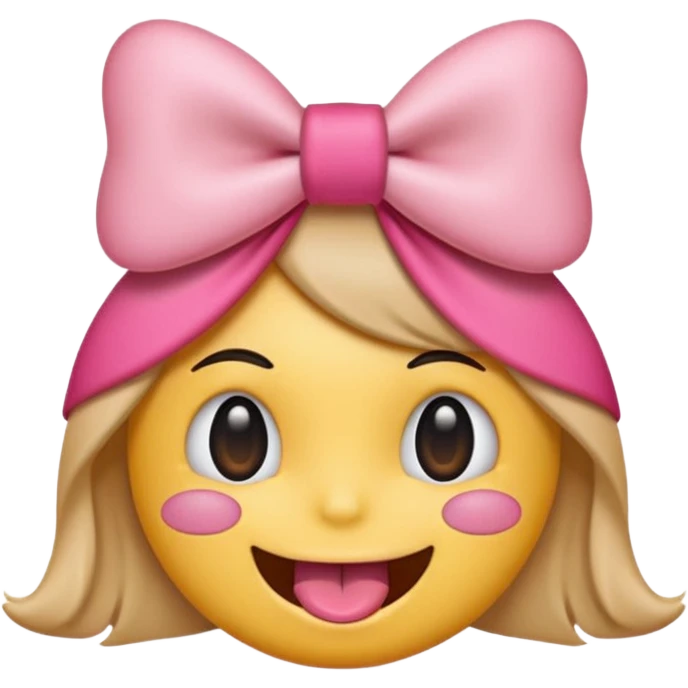 Emoji with smile and tounge with pink bow on head emoji