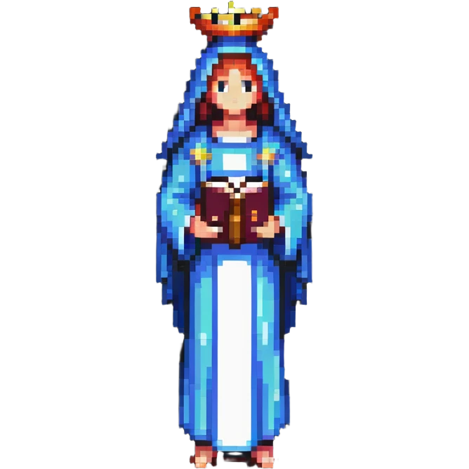 divine figure with a Bible, pixel art style emoji