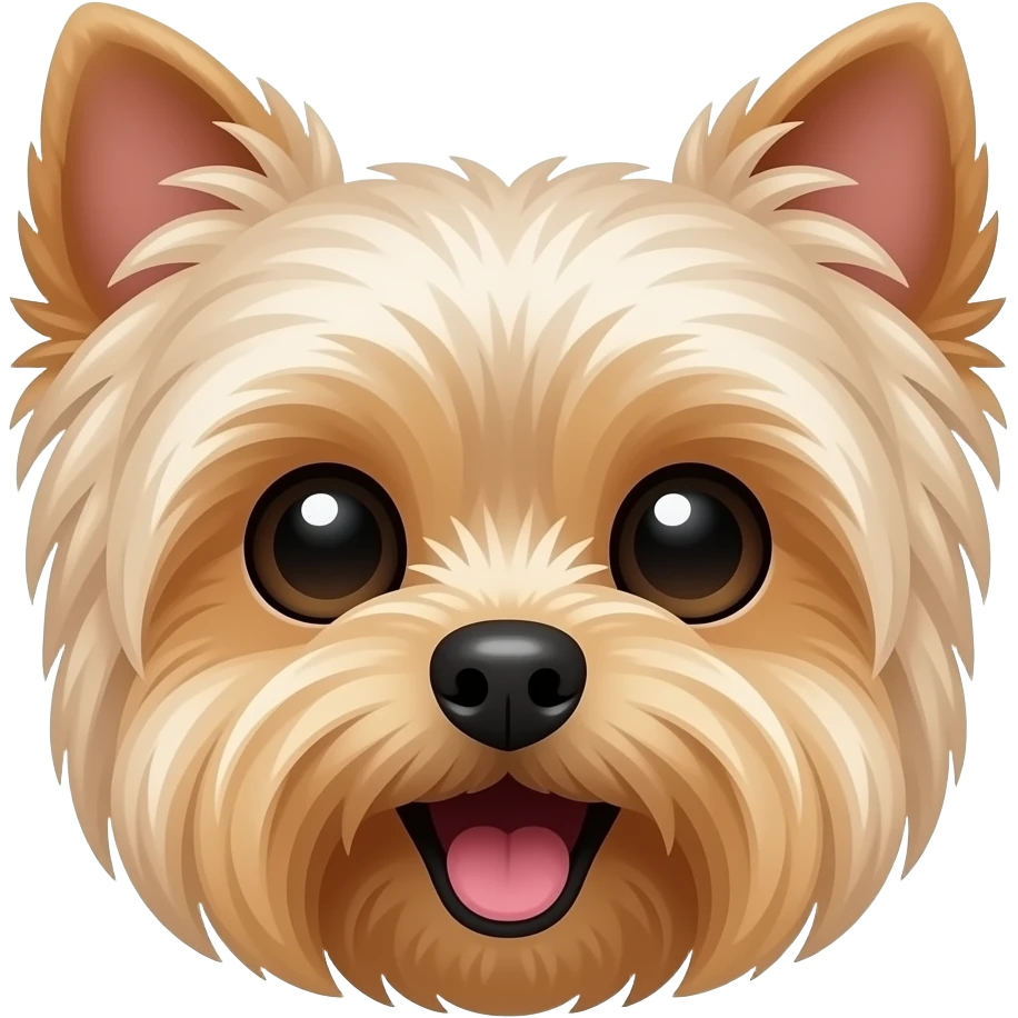 Silver and tan yorkie face mouth open bright eyes with flat ears emoji