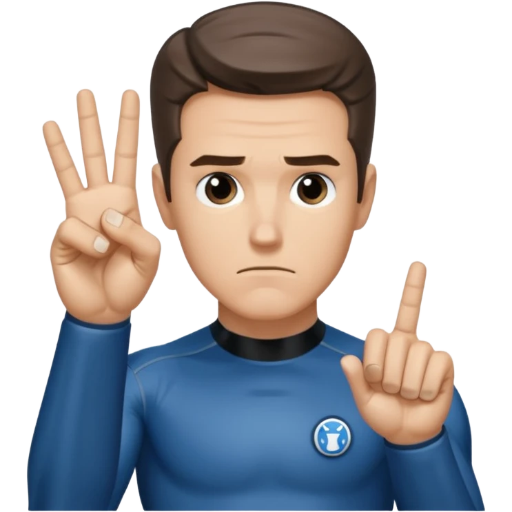 Reed Richard’s from the Fantastic 4 holding up 4 fingers thumb down out in front of himself with only one hand emoji