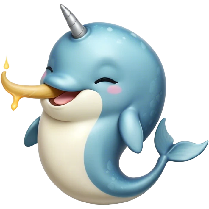 Cinematic Cute Yawning Narwhal Portrait Emoji, Head tilted slightly with a dramatic, wide-open yawn, showcasing a streamlined, mottled body with a gracefully curled ivory tusk and sleepy, half-closed eyes, Simplified yet irresistibly adorable features, highly detailed, glowing with a soft, cozy arctic glow, high shine, relaxed yet expressive, stylized with a hint of whimsical marine ease, soft glowing outline, capturing the essence of a drowsy yet affectionate narwhal that appears ready to stretch out for a nap! emoji