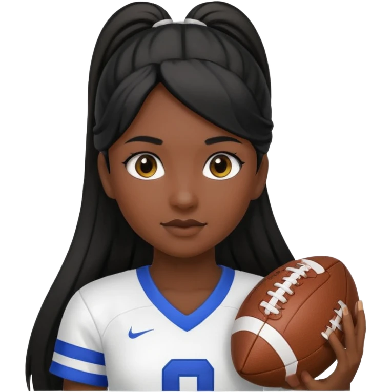 girl tha plays football black hair long pony tail white emoji