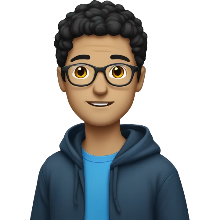 young white guy with black hair and rounded silver glasses with a blue hoodie on emoji