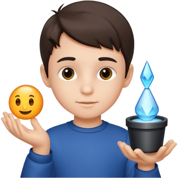 3D imoji of  The little boy who is a magic designer, he is a graphic designer, he should not be holding anything  emoji