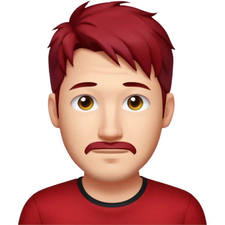 Markiplier with dark red hair, red shirt emoji
