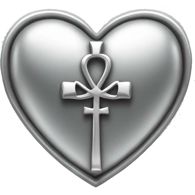 Silver heart shape with ankh in the center emoji