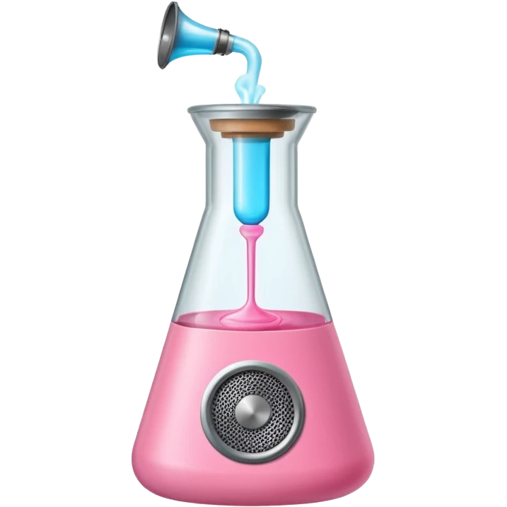 bublegum pink flask beaker with music coming out, as well as a vintage audio speaker emoji
