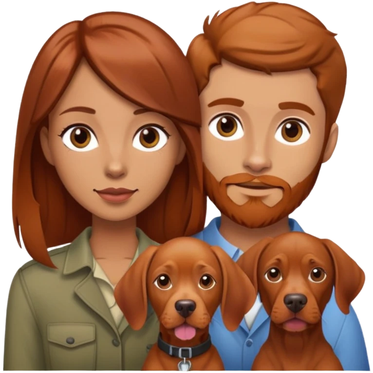 Brunette hair tan female and brown hair male with reddish beard and vizsla dog emoji