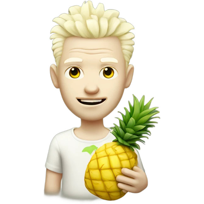 albino white man with cool hair holding an ananas emoji