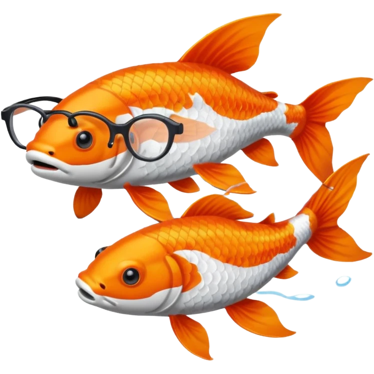 Two "koi" fishes male and female, wearing glasses. emoji