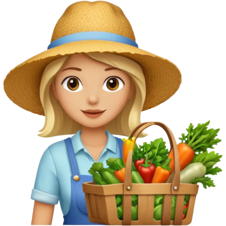 Shopper with veggie tote,Farmers’ Market, background veggies cart. emoji