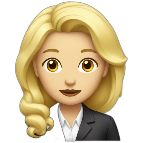 blonde woman dressed as a businesswoman thinking emoji
