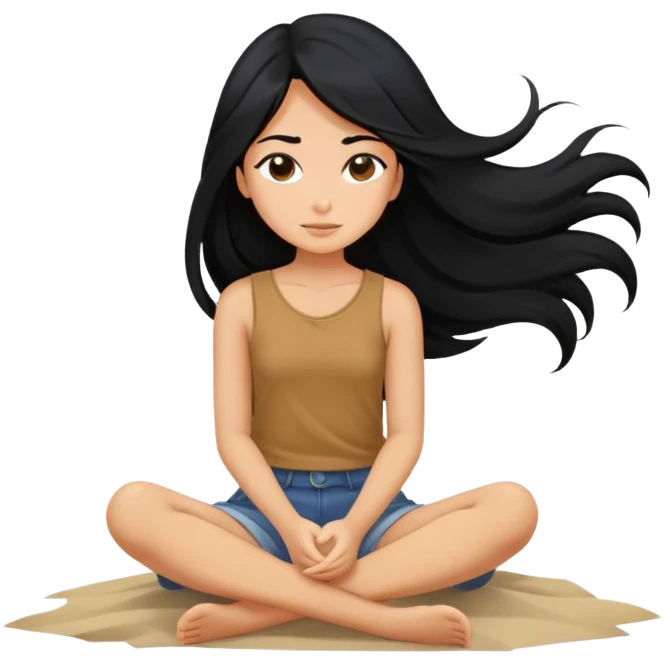 girl with long black hair sitting alone in the wind emoji