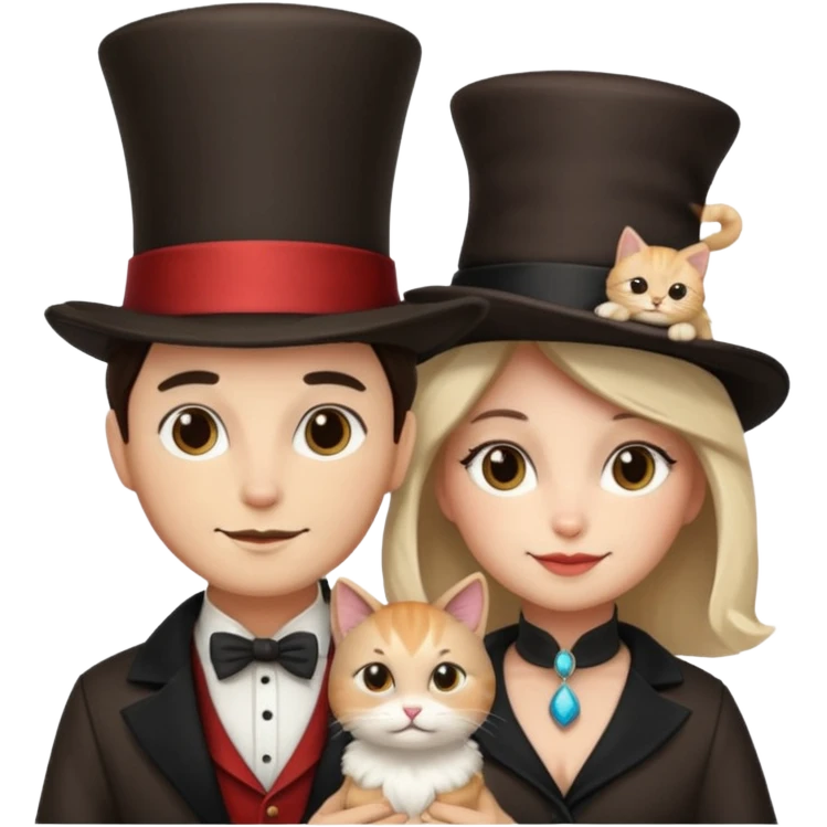 magician couple and their pet cat emoji
