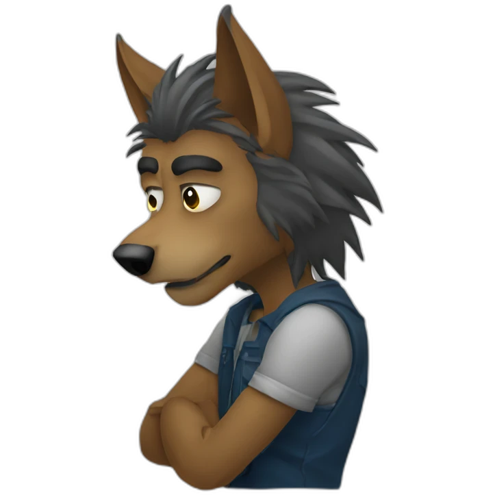 Sad loner werewolf leaning against wall emoji