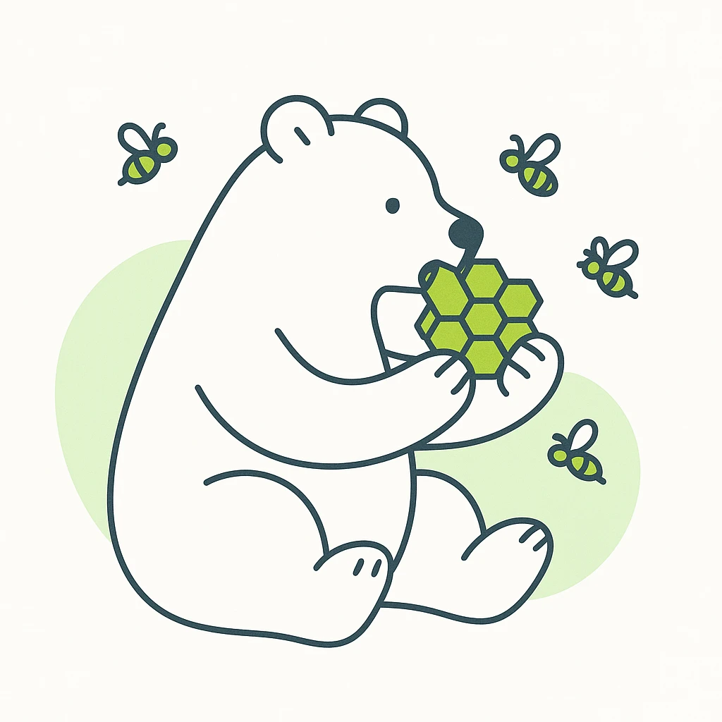 bear eating honeycomb with bees flying around emoji