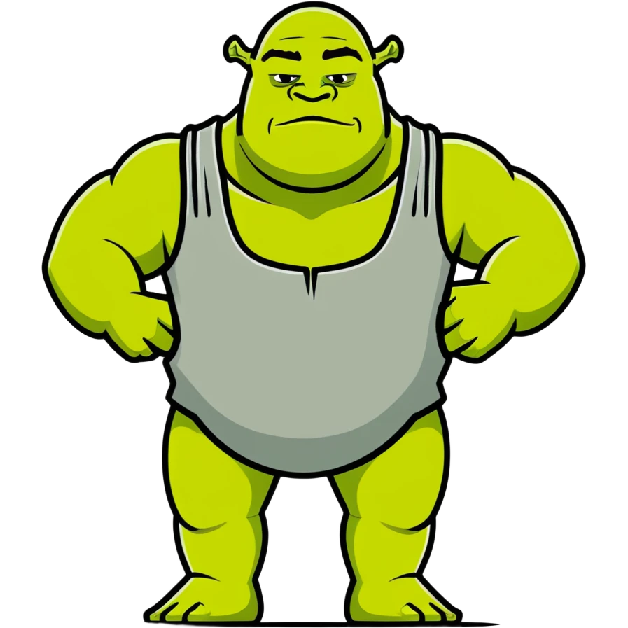 very muscular Shrek soothing Elon Musk, cartoonish style, bright colors emoji