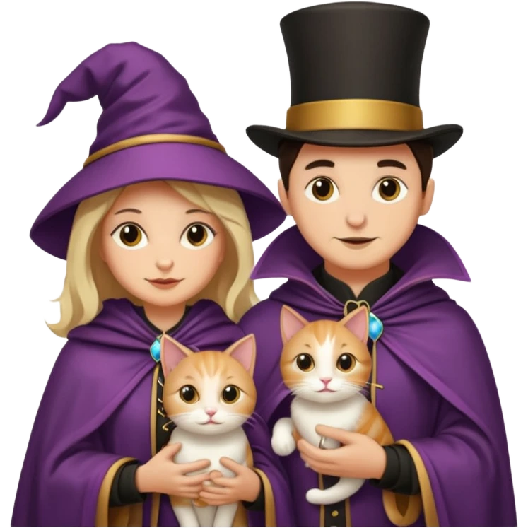 magician couple and their pet cat emoji