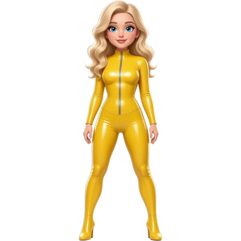 Sabrina carpenter full body blonde hair performing in a bright yellow silicon bodysuit emoji
