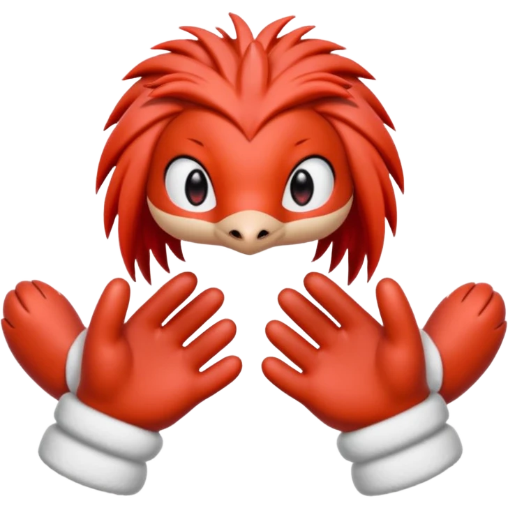 knuckles a red animal with peach arms and white mittens that have no fingers , he’s a echidna with red eyes emoji