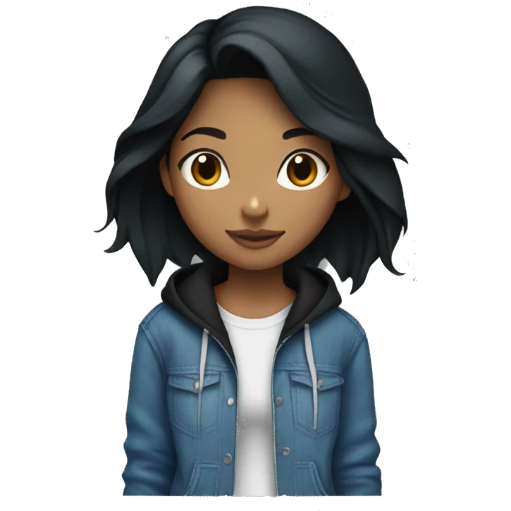 girl with black hair wearing blue baggy jeans and a black hoodie emoji