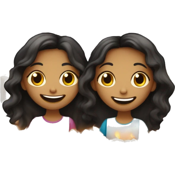 two girls (one with dark straight hair and one with dark wavy hair) laughing with many shabbat shalom candles emoji