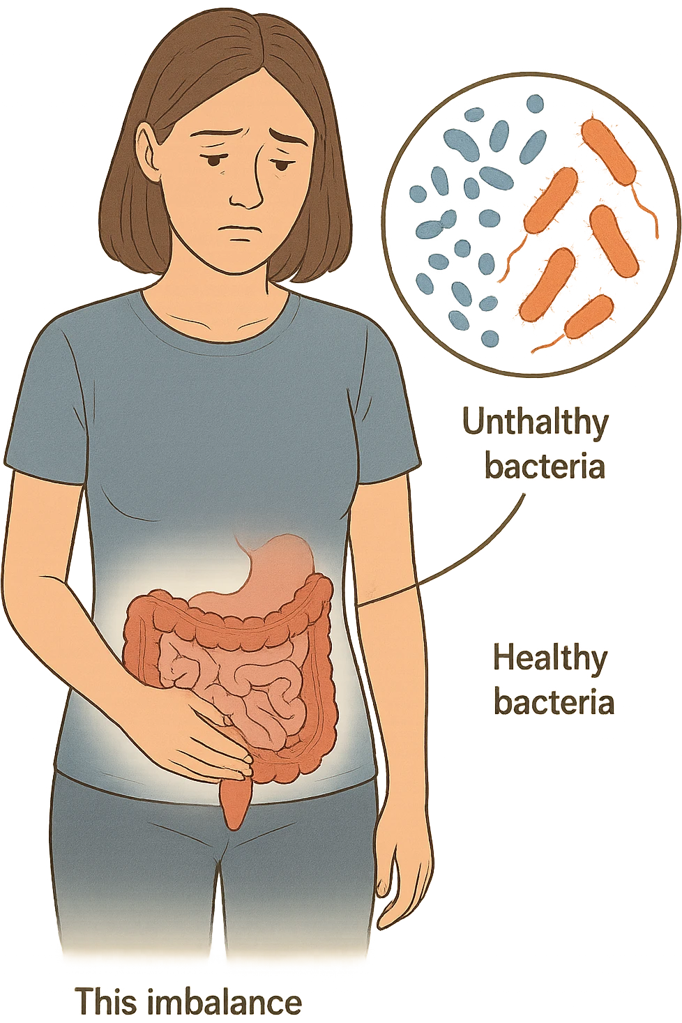 Donna con disequilibrio della flora microbica intestinale emoji