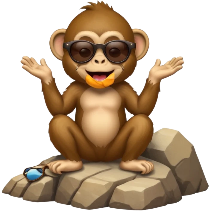 Monkey on a mountain with sunglasses laughing emoji