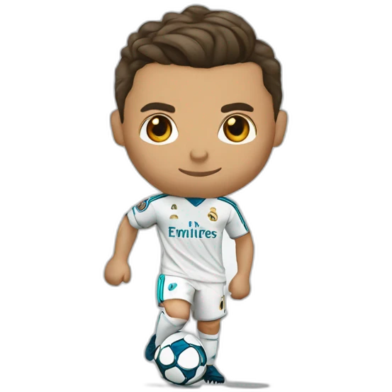 Cristiano Ronaldo, straight wavy hair, blue real Madrid jersey, Nike symbol emoji