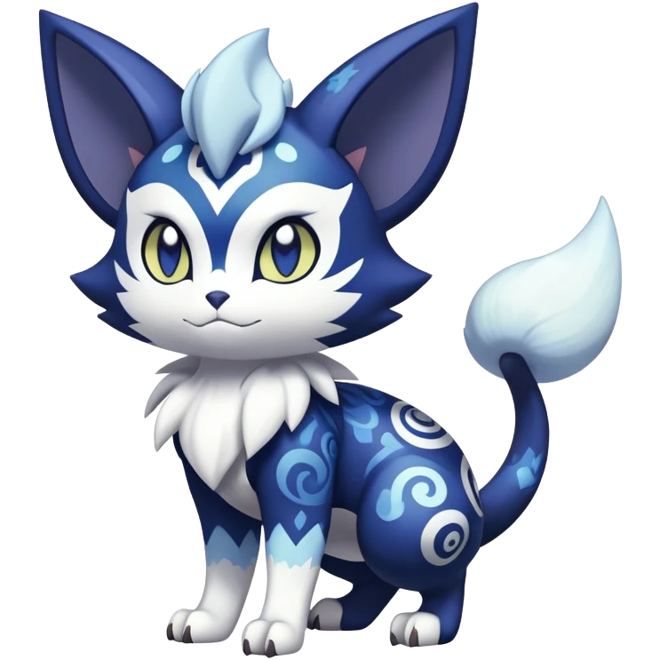 Shiny Exotic Badass Colorful Ethereal Royal Mysterious Gothic Meowstic-Noibat-Pokémon-Fakémon-hybrid-creature (full body) with random pattern-markings emoji