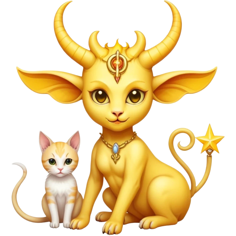 A yellow feminine Baphomet ￼ with sunshine and kittens ￼ emoji