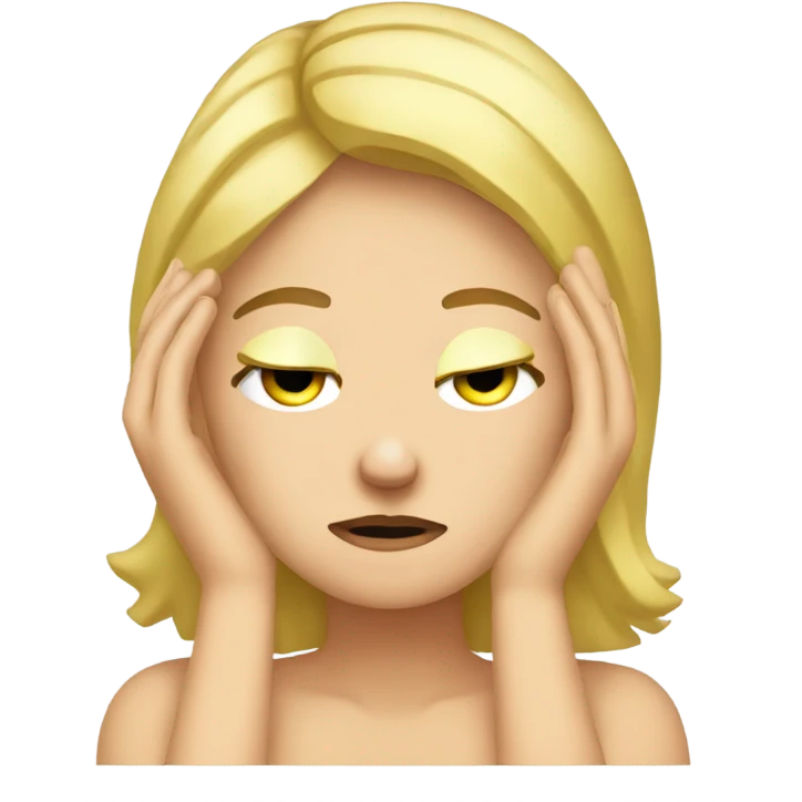 Blonde girl with headache hands on head frown  emoji