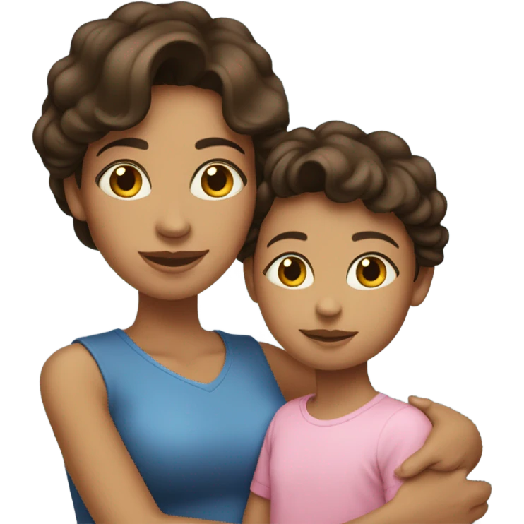 Brunette mom with her little girl emoji