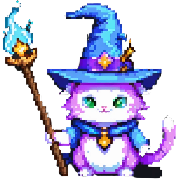 cat wizard with magic wand and wizard hat emoji