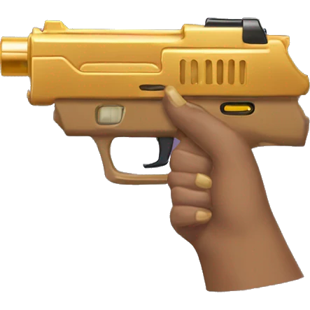 Light brown hand with gold nails holding dark nerf gun emoji