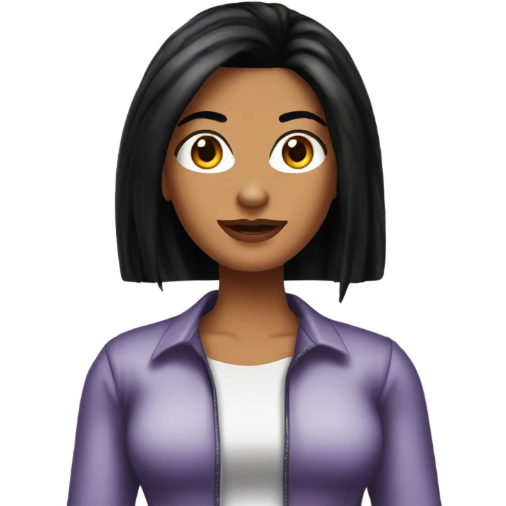 Tanned woman with long black hair dressed in 2000s Y2K hair, makeup, and attire emoji
