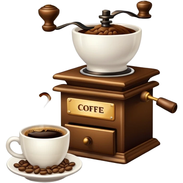 coffee shop essentials: coffee cup, pastry, coffee beans, and coffee grinder emoji