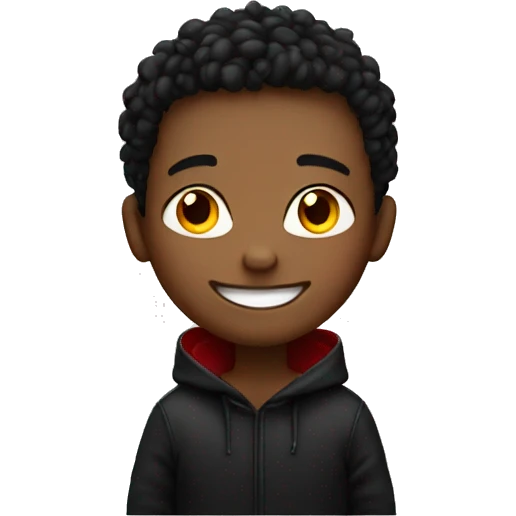 smiling boy in black hoodie with red bumps  emoji