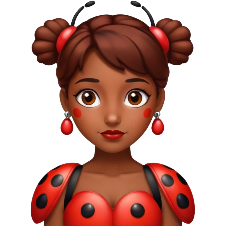 A girl in a ladybug costume with bug earrings emoji