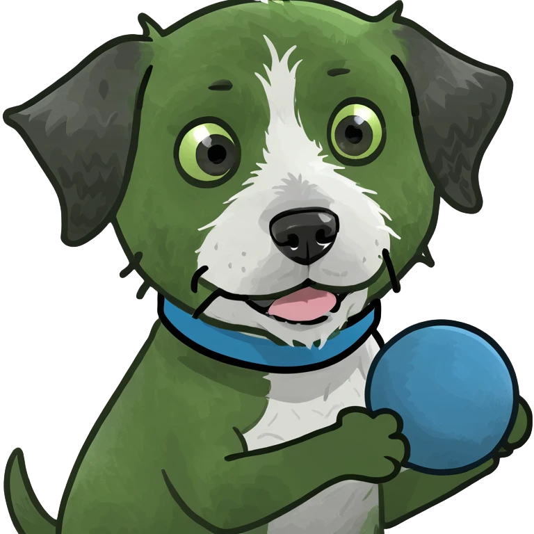 Make a little fluffy dog like the havapoo breed and make it black and white with a ball in its mouth a little blue spiky ball emoji