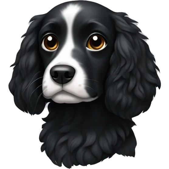 Small completely black spaniel with black fur on his whole face and white fur only on his chest emoji