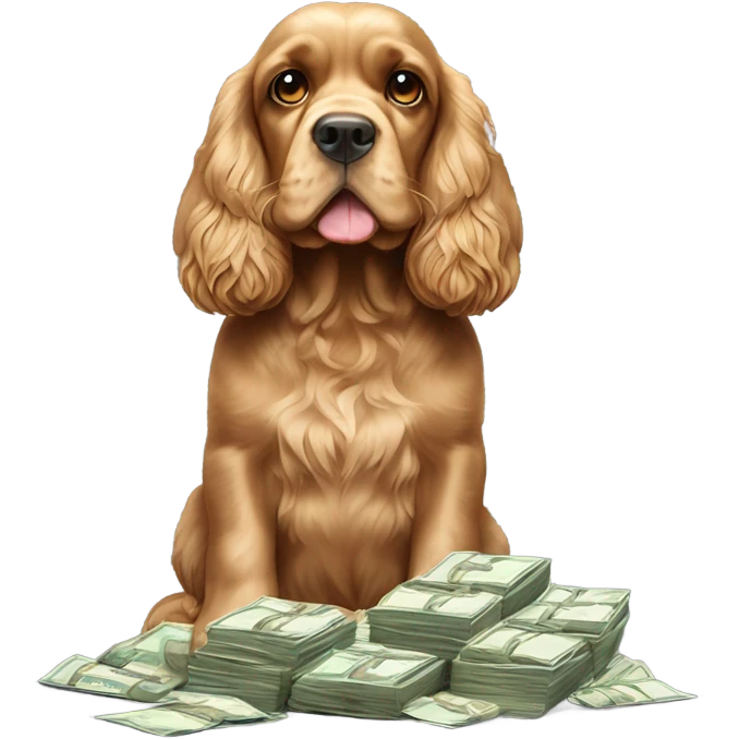 cocker spaniel holding money emoji
