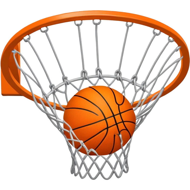 Basketball falling through the center of a hoop net, top view emoji