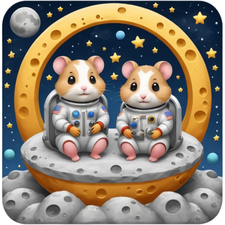2 hamsters on top of the moon in space  emoji