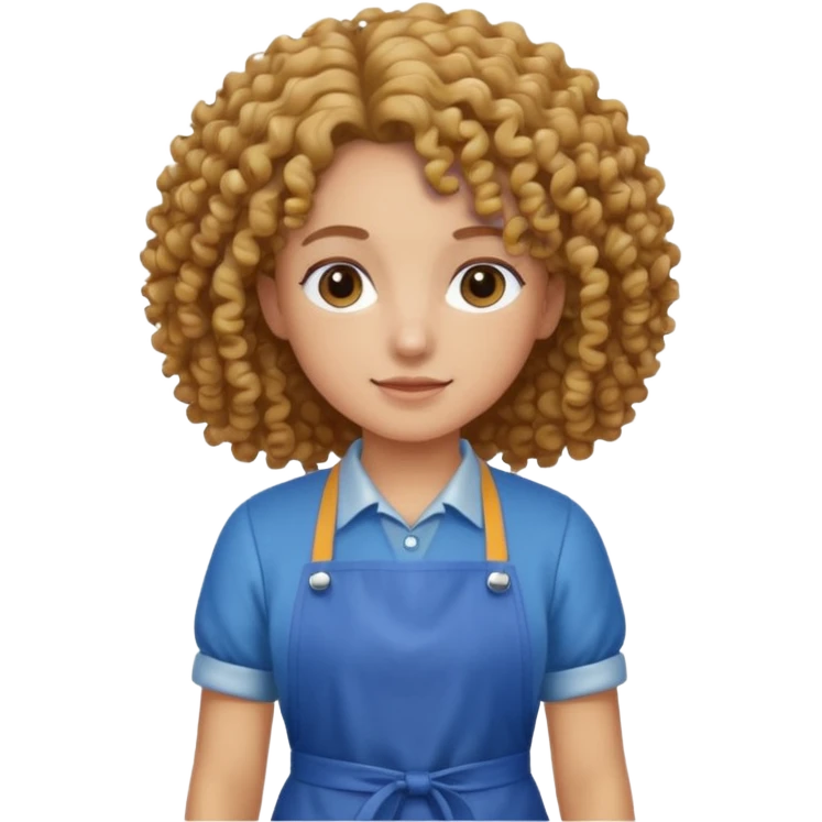 person with curly hair in blue apron emoji