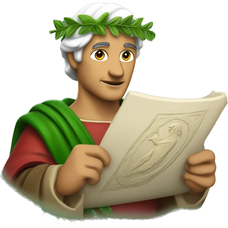Dante Alighieri with a green laurel wreath on his head and holding a scroll in his hand emoji