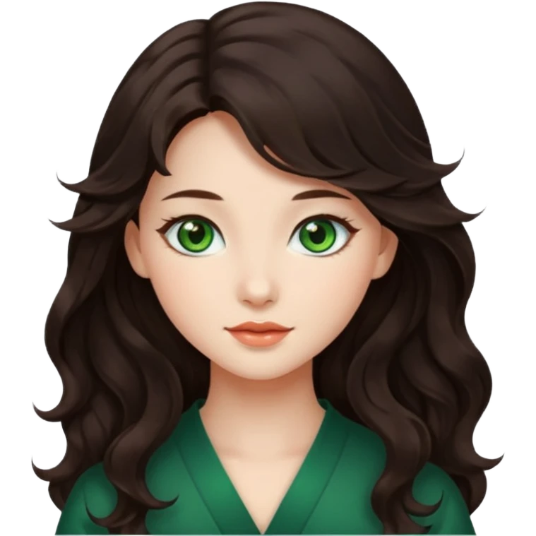 Beautiful girl, dark brown hair,wavy hair，long hair,green eyes,Chinese. emoji