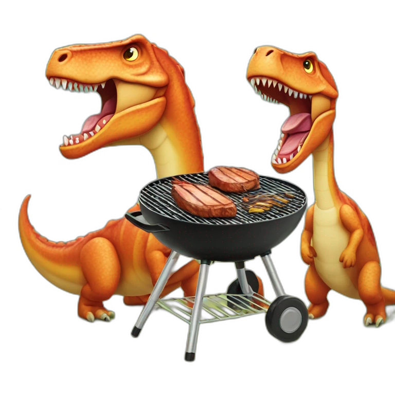 3 Dinosaures qui font un barbecue emoji