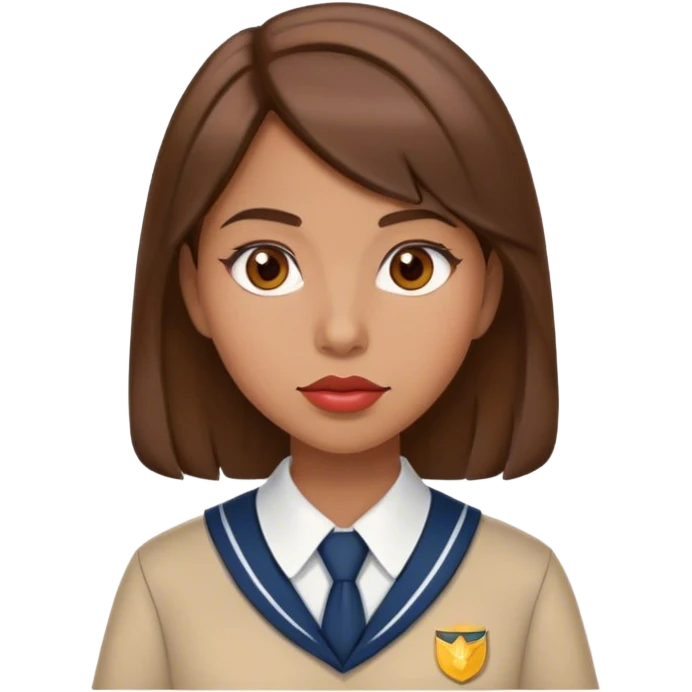 IOS emoji women, Medium-length brown hair, brown eyes, big lips, in school uniform emoji
